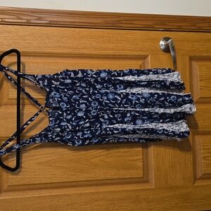 Blue floral criss-cross strappy camisole